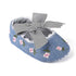 Baby Girl Newborn Shoes Floral Embroidery Striped Bowknot First Walker Soft Soles Anti-Slip Princess Shoes