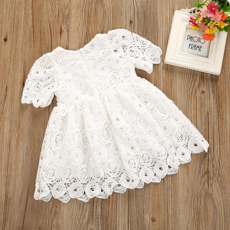 Handmade Classic Baby Girls Dress with Princess Floral Lace And Hollow Out Short Sleve Party Dress For Girls