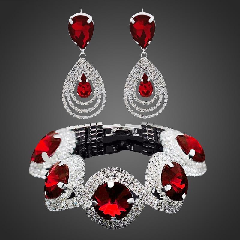 Luxury Woman Elegant Wedding Bridal Jewelry Sets For Women Rhinestone Austrian Crystal Jewelry Set Bracelet Earrings Set