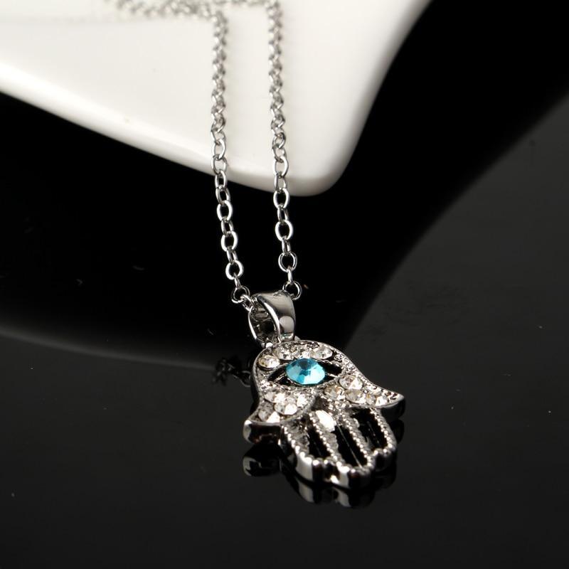 Modern Turkish Crystal Elegant Evil Eye Hand Hamsa Pendant Necklace Luxury Women Amazing Color Jewelry Hollow Out Clavicle Link Chains