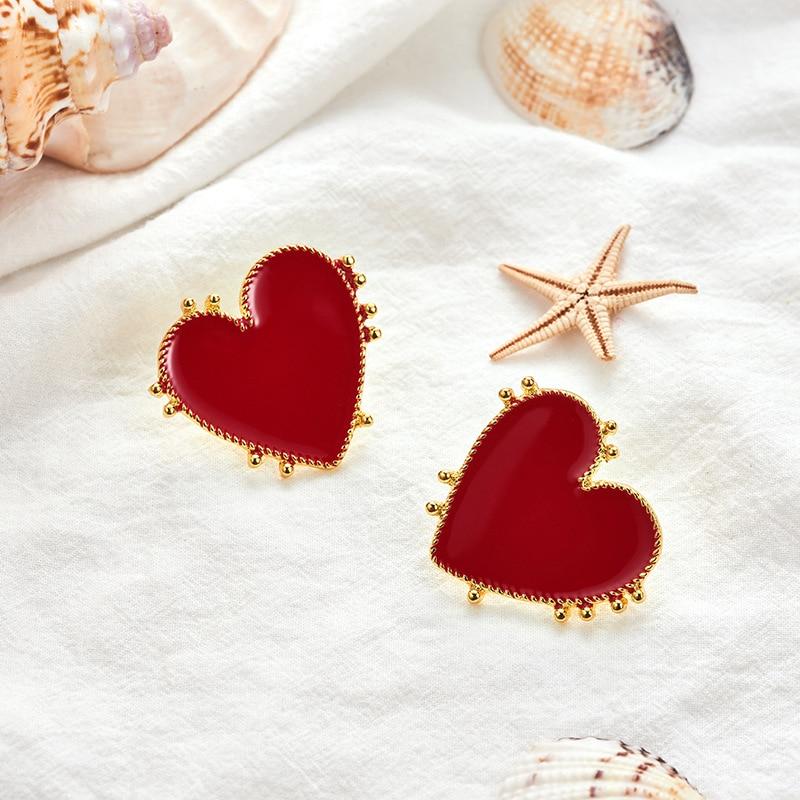 Outstanding Vintage Bohemia Big Red Heart Luxury Earrings For Women Modern Fashion Epic Girl Large Sweet Heart Earrings For Party Jewelry