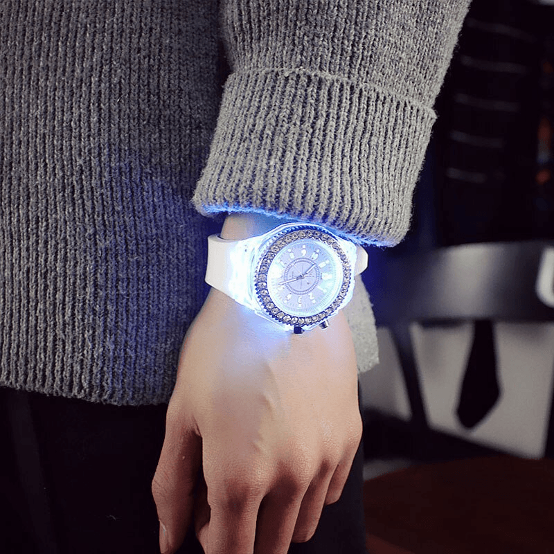 STEVVEX Luxury Led Flash Watch Personality Trends Students Lovers Jellies Woman Men's Watches Color Light Wrist Watch For Women and Girls