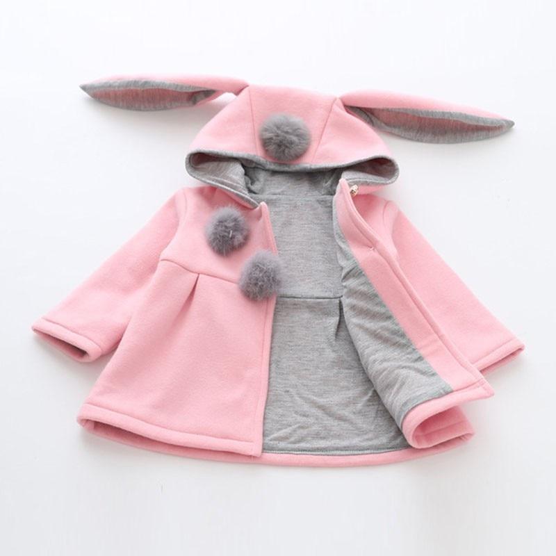 Luxury High Quality Baby Girls Coat Winter Spring Baby Girls Princess Coat Jacket Rabbit Ear Hoodie Casual Outerwear for Baby girl