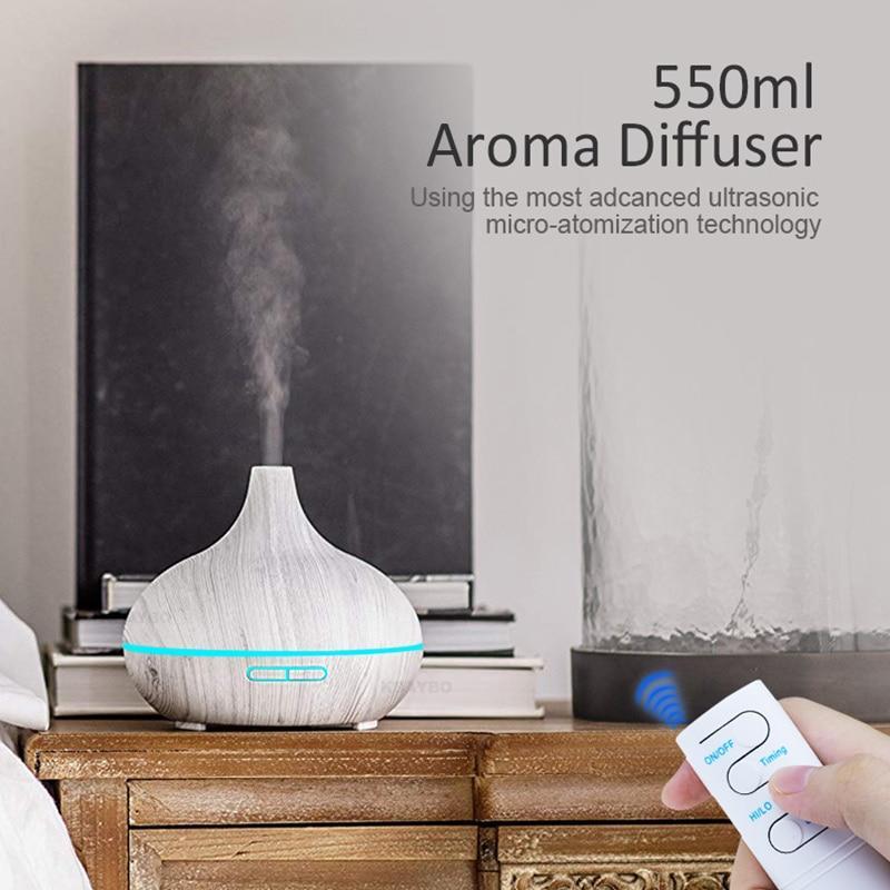 550ml Aroma Air Humidifier Essential Oil Diffuser  Aromatherapy Electric Ultrasonic cool Mist Maker for Office Home Bedroom Living Room Study Yoga Spa - Wood Grain, 7 Colors LED Light