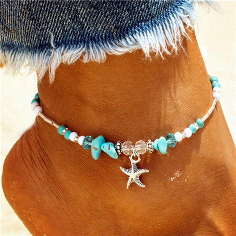 Starfish Handmade Brecelets Shell Beads Starfish Anklets for Women Leg Bracelet Handmade Bohemian Foot Chain