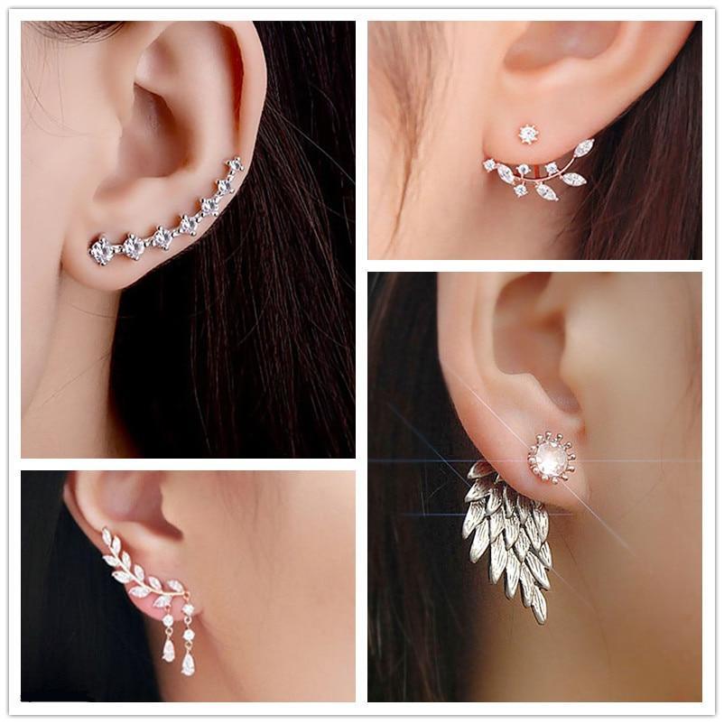 New Fashion Simulated Pearls Angel Wings Leaf Feather Flowers Stud Earrings For Women In Several Modern Elegnat Styles