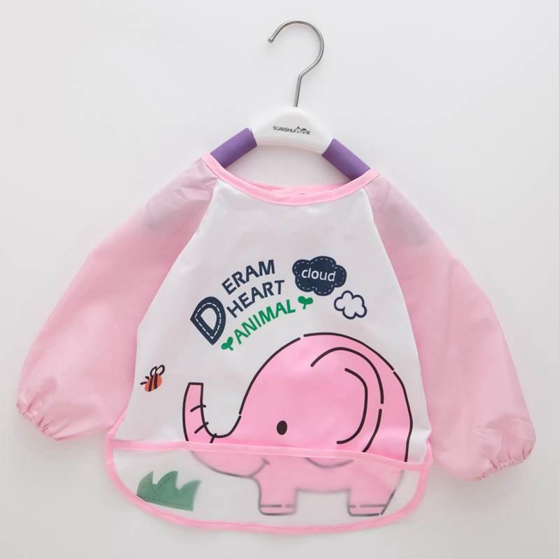 Cute Cartoon Print Baby Waterproof Long Sleeve Apron Children Feeding Smock Bib Baby Accessories