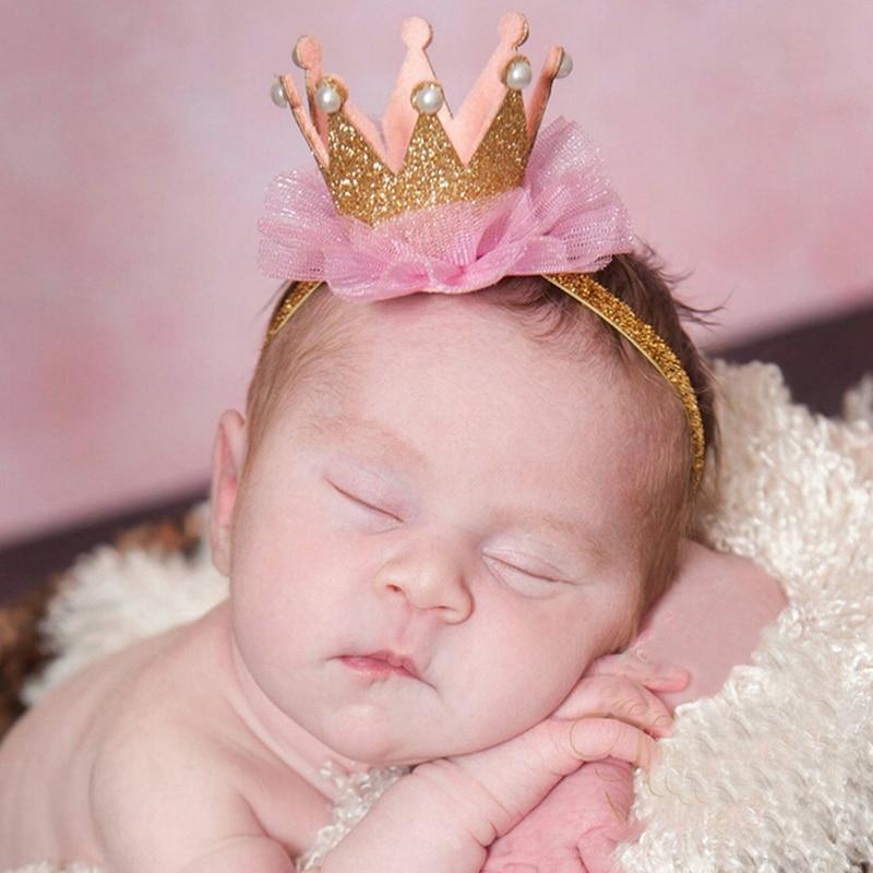 Luxury Modern Crown Headband Gold Princess Crown Photo Props For New Born Baby Girl Birthday