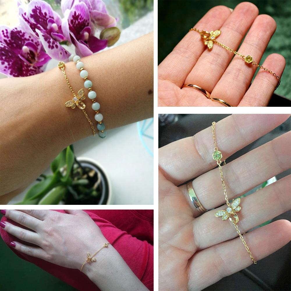 Cute Bee 925 Sterling Silver Bracelet Woman Love Gemstones Jewelry 14K Gold Plated Designer Jewelry