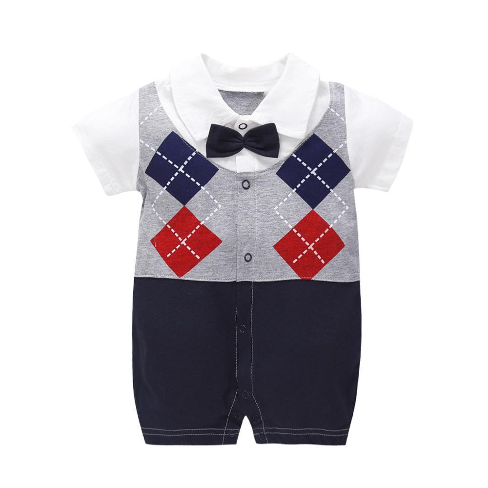 Modern Luxury New Born Baby Summer Gentleman Rompers for Baby Boys Cotton Jumpsuit 0-12M