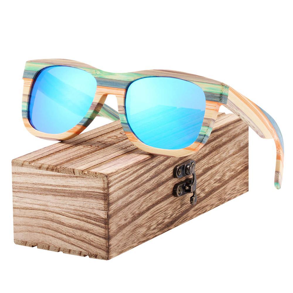 New Luxury Gradient Women Sunglasses Bamboo Polarized Sun Glasses for Men Mirror Square Eyewear With UV400 Protection