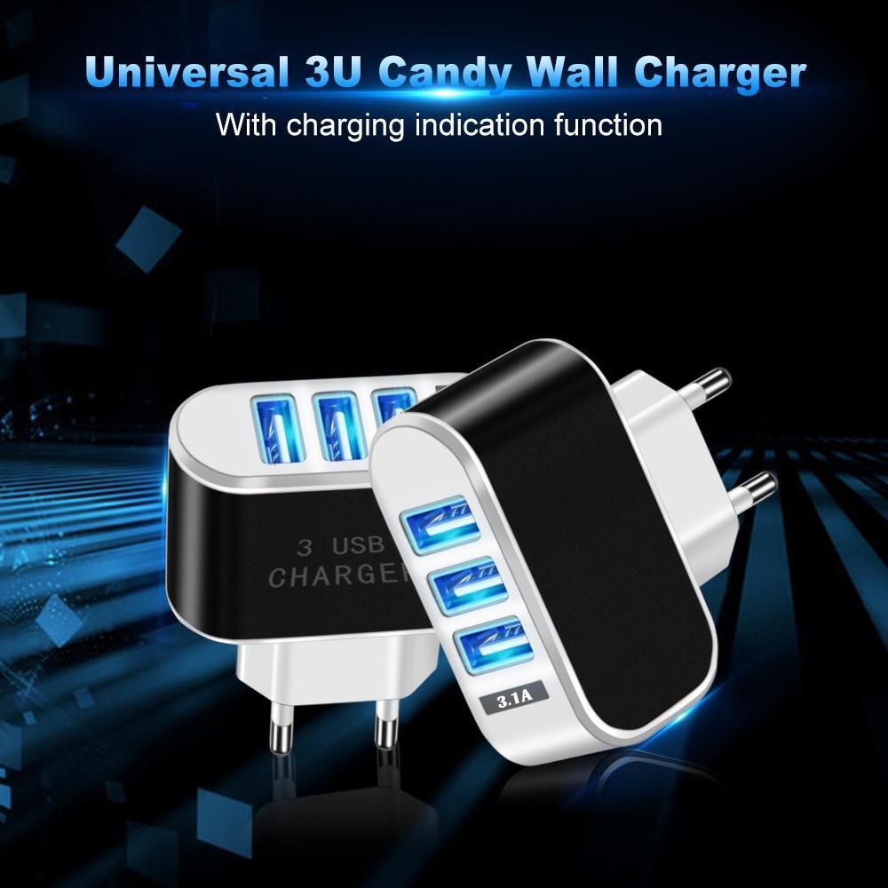 3 Ports USB Charger 5V 2A USB Wall Power Adapter EU Charger Quick Charging Ideal Phone Charger