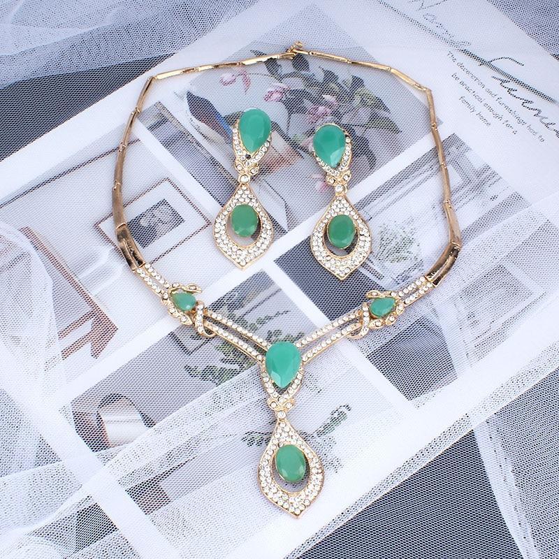 Luxury American fashion Wedding Jewelry sets Gold-color Charm women clothing accessories blue crystal