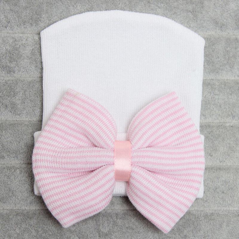 Newborn Baby Girls Striped Headband Headwear Toddler Soft Hat with Bow For Baby Girls