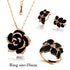 Modern Fashion Rose Flower Enamel Elegant Jewelry Set Luxury Rose Gold Color Black Painting New Bridal Jewelry Sets For Women Wedding