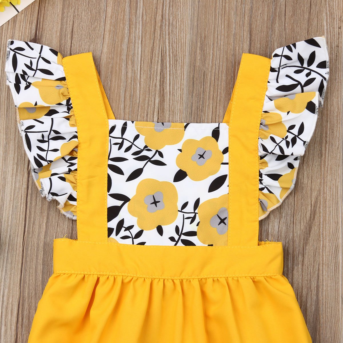 Summer Newborn Baby Girl Clothes Fly Sleeve Sunflower Print Romper Jumpsuit One-Piece Outfit  For Girls