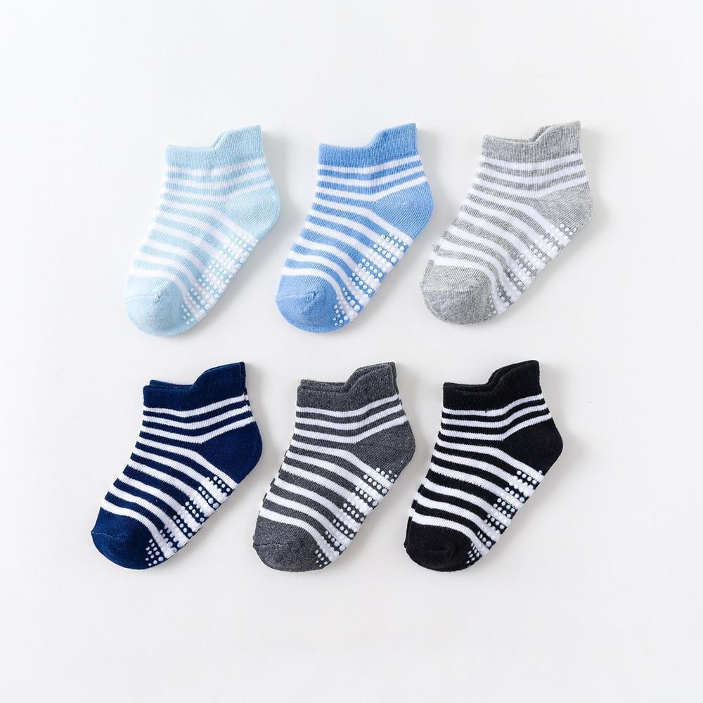 6 Pairs Cotton Children's Anti-slip Low Cut Floor Socks With Rubber Grips For Boys And Girls