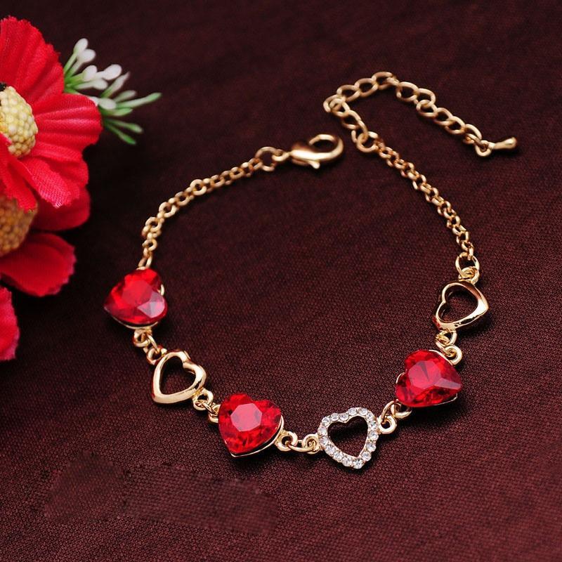 Elegant Luxury Diamond Romantic Heart Bracelets for Women Gold Color Crystal Charm Bracelets Bangles Fashion Jewelry Bracelet Style