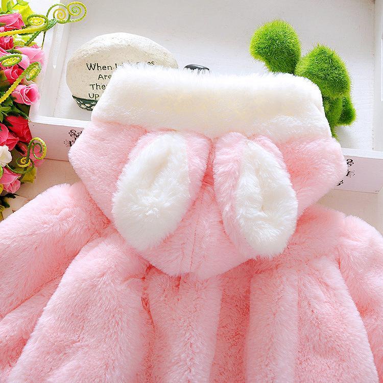 Winter Baby Girls Fur Warm with Cute Rabbit Ears Cloak Coat In Elegant Modern Style For Baby Girls