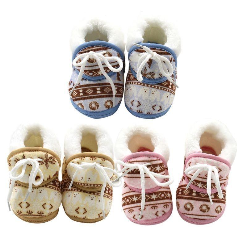 Newborns Baby Boy Soft Soled Footwear Walking Shoes Winter Warm Print First Walkers Baby Girl Cotton Shoes