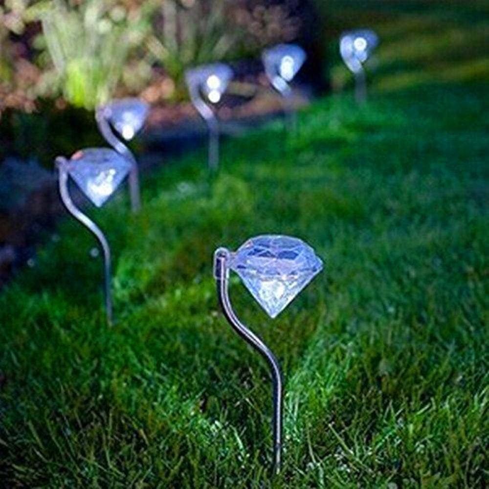 4 Solar Garden Diamond LED Lamps In White Warm White And Multicolor Stainless Steel Lamps For Garden Pathway Yard