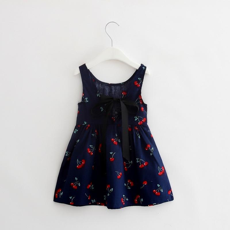 Luxury Modern Summer Girl Dress Children Kids Cherry Dress V-Back Dress Baby Cotton Kids Vest halter dress For Girls