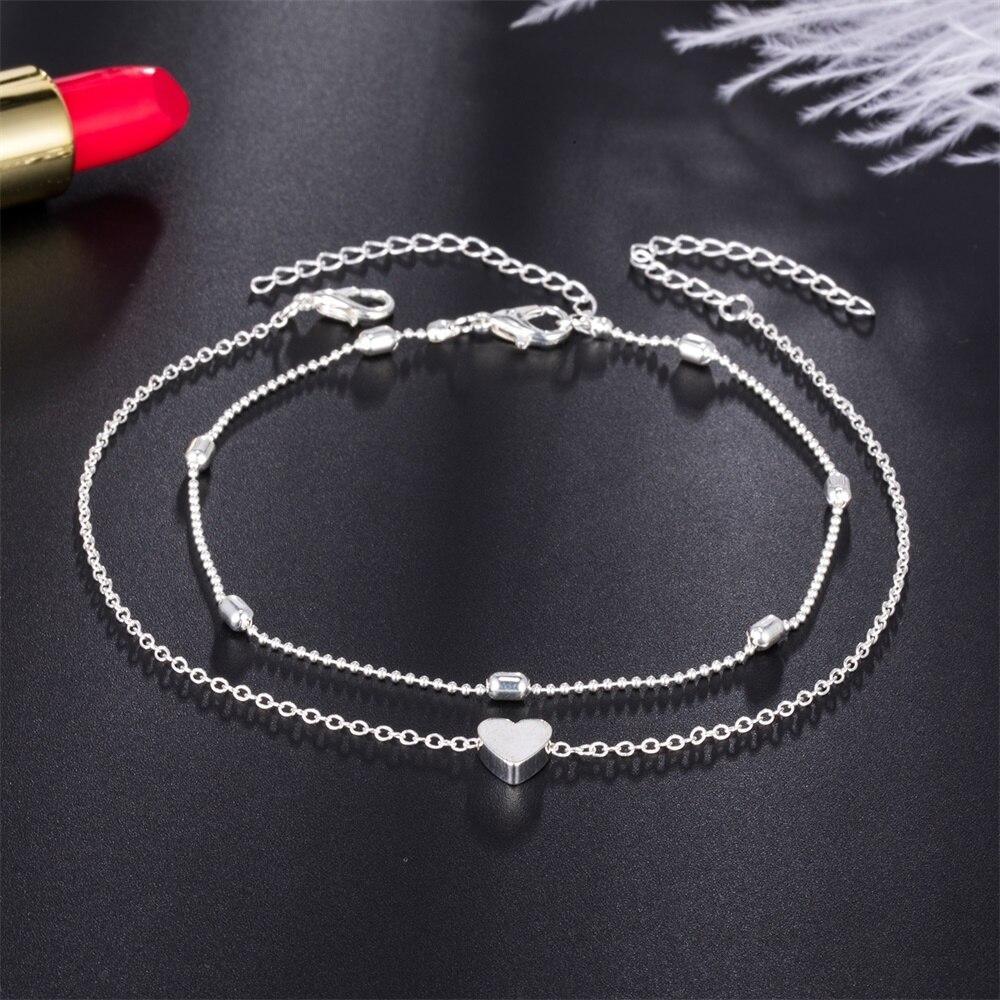 Female Heart Anklets Barefoot Crochet Sandals Foot Jewelry Bracelets For Women Leg Chain