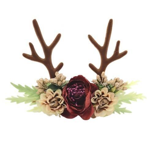 Luxury Christmas Antler Baby Girl Headbands Hair Accessories Xmas Deer Ear Flower Crown Hairband for Newborn Baby