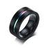 Modern Black Stainless Steel Elegant Ring For Men With Rainbow Line Classic Male Wedding Band Luxury Multi Color Great Jewelry Fraternal Rings