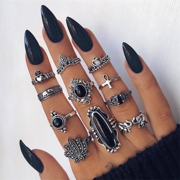 Trend Boho Vintage Gold Star Moon Rings Set For Women In Opal Crystal Ring Design Female Bohemian Jewelry  Style