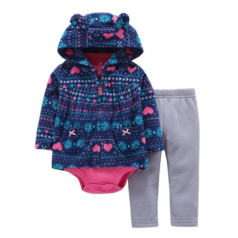 Modern Popular New Set Baby Cotton Long Sleeve Hooded Jacket Pant And Rompers For Newborn Outfits Unisex Clothing