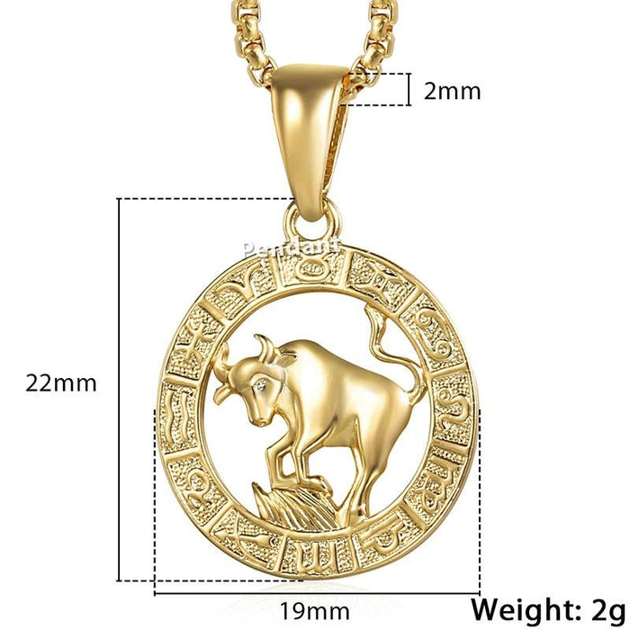 Luxury Gold Men and  Women Zodiac Medalon Necklace Symbol Cool Jewelry Gift