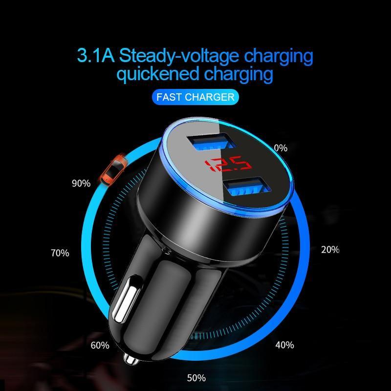 3.1A Dual USB Car Charger With LED Display Universal Mobile Phone Car-Charger Useful Gadgets For Drivers