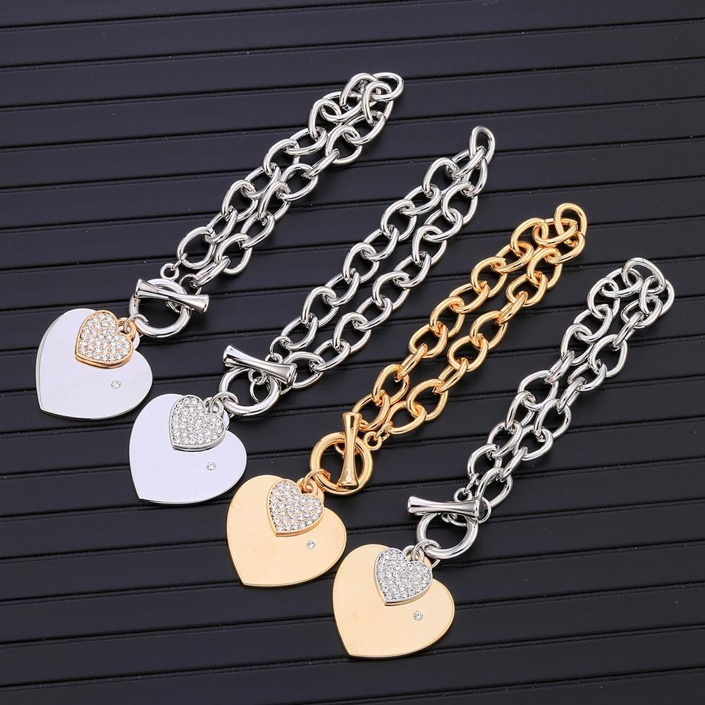 Gold Love Heart Charm Bracelets For Women Accessories Silver Color Link Chain Bracelets & Bangles Trendy Jewelry Design