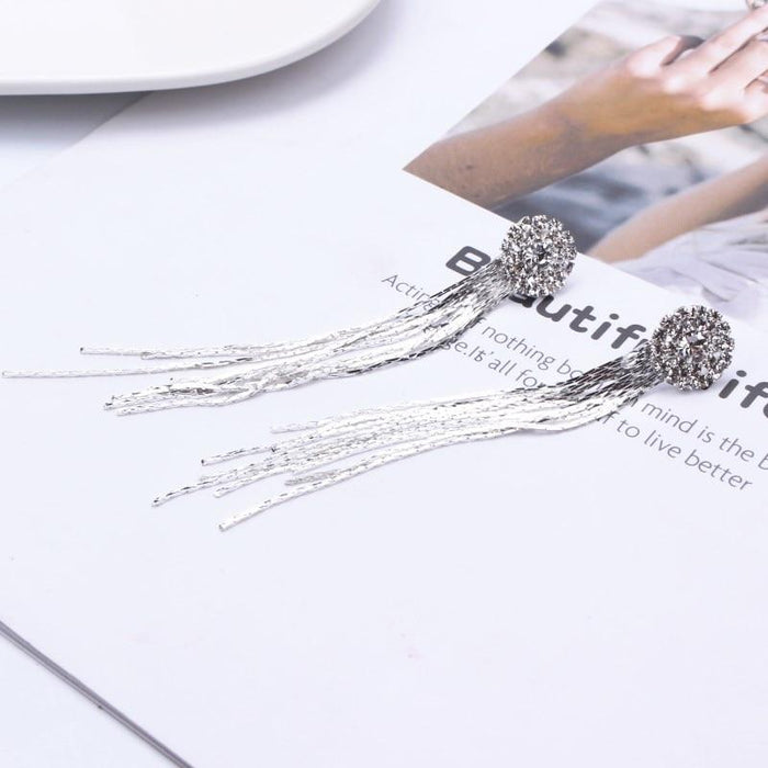 Korean Trend Fashion Jewelry Personality Elegant Temperament Epic Crystal Tassel Earrings Luxury Bridal Earrings For Women