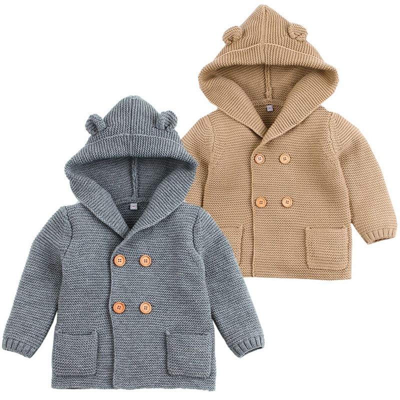 Winter Hooded Knitted Long Sleeve  Sweaters For Newborn Babies