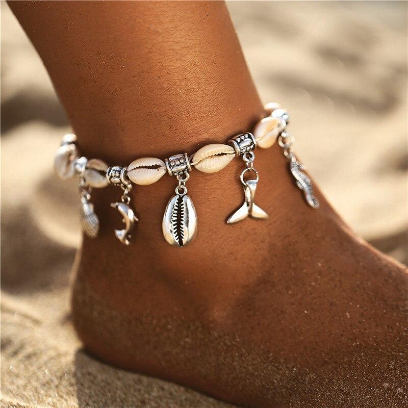 Bohemian Starfish Stone Anklets Set For Women Handmade Wave Anklet Bracelet on Leg Jewelry