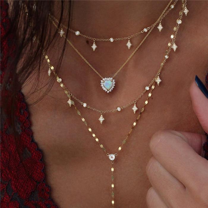 Luxury Modern Moon and Star Arabic Crystal Choker Multilayer Chain Necklaces For Women Luxury Jewelry Vintage Cool Style For Ladies