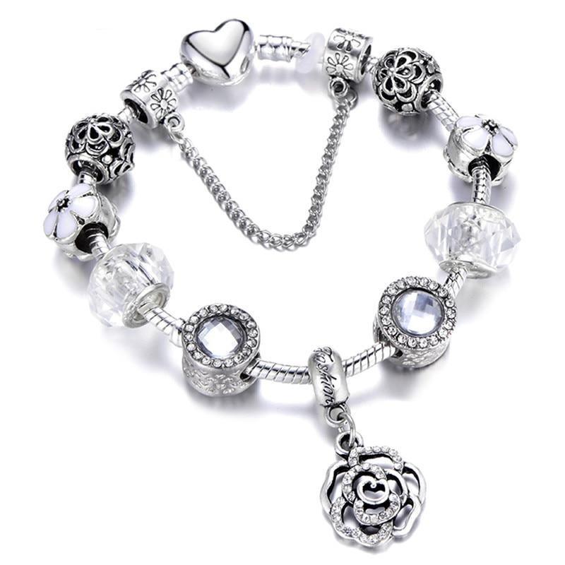 Modern  Rose Pendant Tree Of Life Charm Bracelet For Women With Unicorn Bead Bracelets & Bangles Fashion Jewellery Pulseras Mujer Design 925 Sterling Silver Breacelet