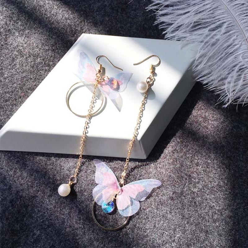 Luxury Modern Trend New Korean Retro Asymmetric Butterfly Imitation Pearl Earrings Fashion Round Flower For Women and Girls