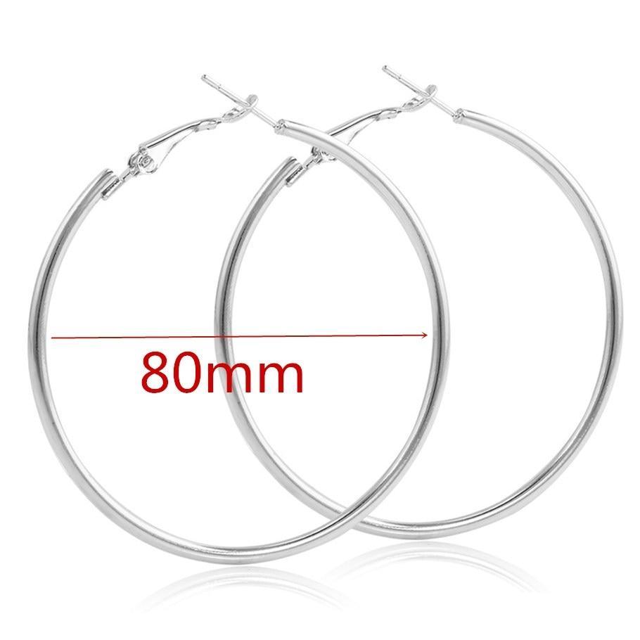 Big Circle Gold and Silver Luxury Woman 40mm 60mm 70mm 80mm Exaggerate Big Smooth Circle Hoop Earrings In Elegant Style
