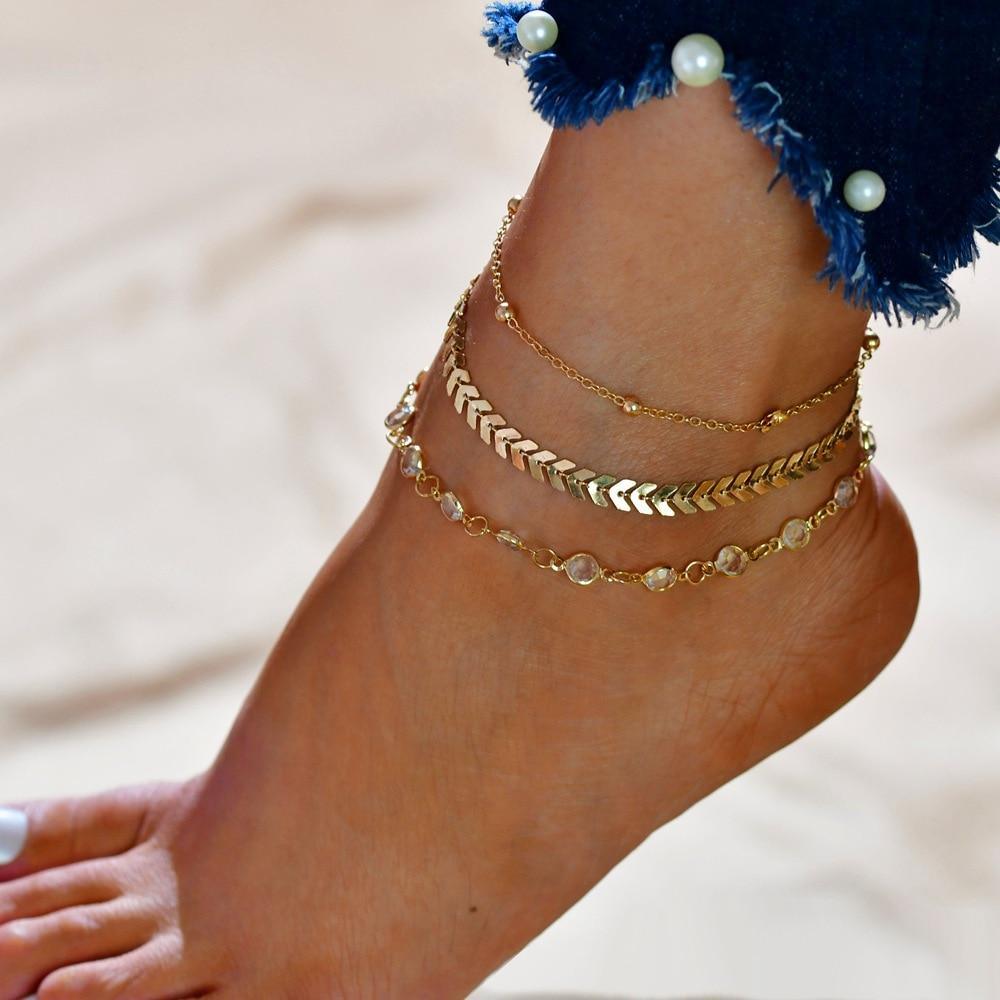 Modern Foot Brecelets Gold Female Anklets Barefoot Crochet Jewelry For Leg, Foot Bracelets in Elegant Luxury Trend Style