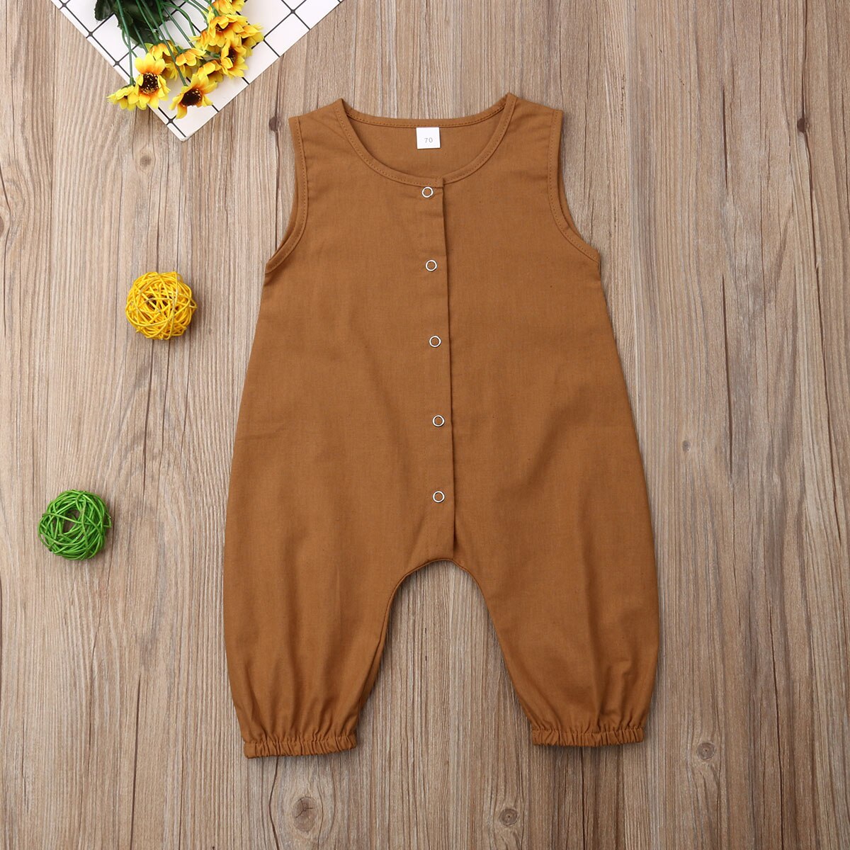 Solid Color Sleeveless Cotton Romper Jumpsuit Playsuit Outfits for Newborn Baby Boy/Girl In Classic Design