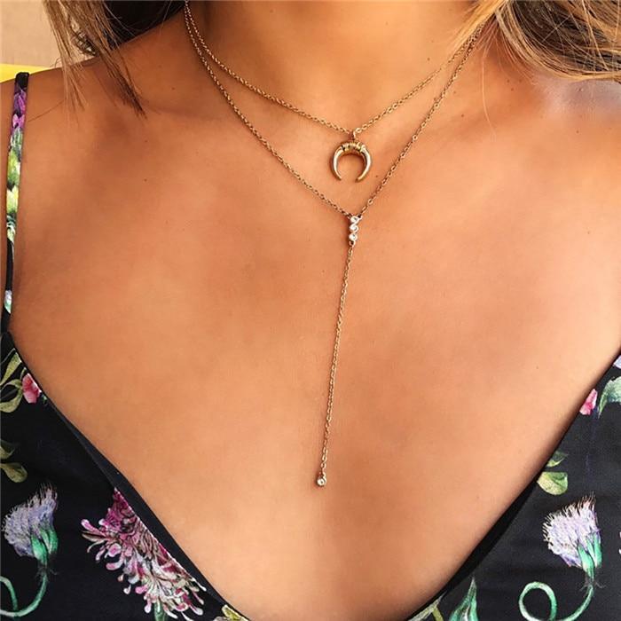 Luxury Modern Moon and Star Arabic Crystal Choker Multilayer Chain Necklaces For Women Luxury Jewelry Vintage Cool Style For Ladies