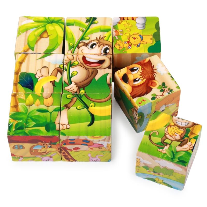 1Set Nine Blocks Six-sided 3D Wooden Cube Puzzle Toys  For Children Kids Educational Toys Funny Games