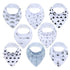 8PCS/SET Comfortable Colorful 100% Organic Cotton Adjustable Snaps Bandana Saliva Bibs For Baby Boys & Girls Kids