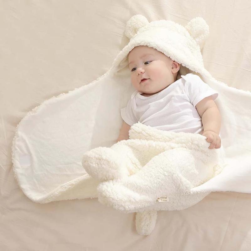 Winter Baby Blanket Cute Cartoon Bear Ears Newborn Swaddle Wrap Warm Unisex Infant Sleeping Bag Soft Envelope Kids Bedding Blanet for Baby