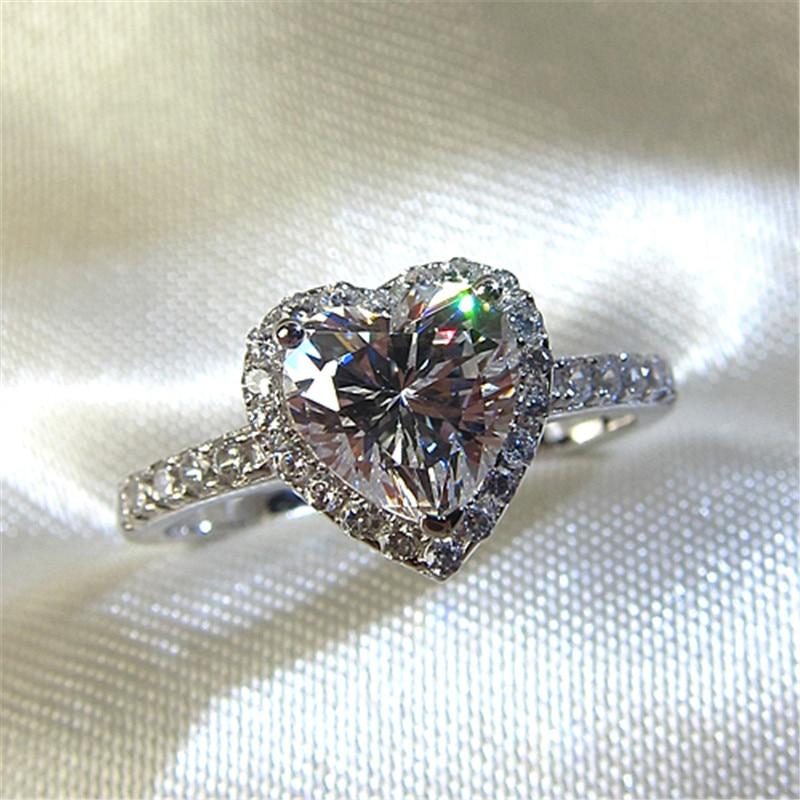 Heart Rings for Women 925 Silver Wedding Engagement Bridal Jewelry Cubic Zirconia Stone Elegant Luxury Ring Accessories