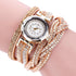 Fashion Casual Gold Quartz Women Rhinestone Watch Braided Leather Bracelet Watch Gift Ladies Wristwatch For Ladies  and Women