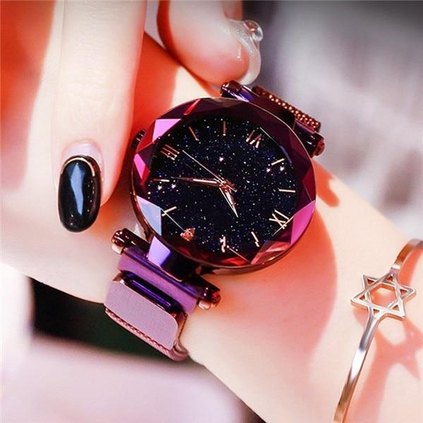 Women's Fashion Starry Sky Watches Magnet Buckle Mesh Belt Diamond Quartz Watch Women Dress Clock For Women and Girls